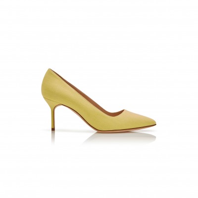 MANOLO BLAHNIK BB 70 YELLOW LINEN POINTED TOE PUMPS 125-2930-0002